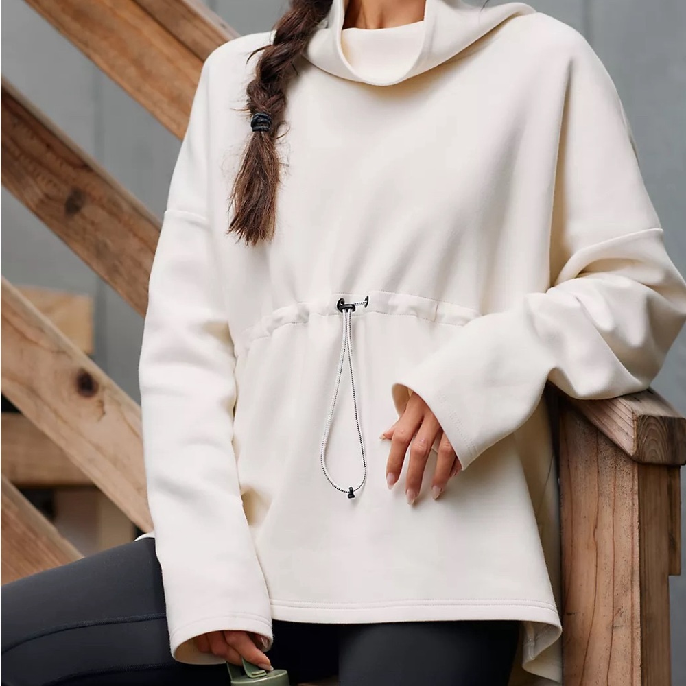 VARLEY Barton Eggnog funnel neck pullover cinch waist sweatshirt sweater